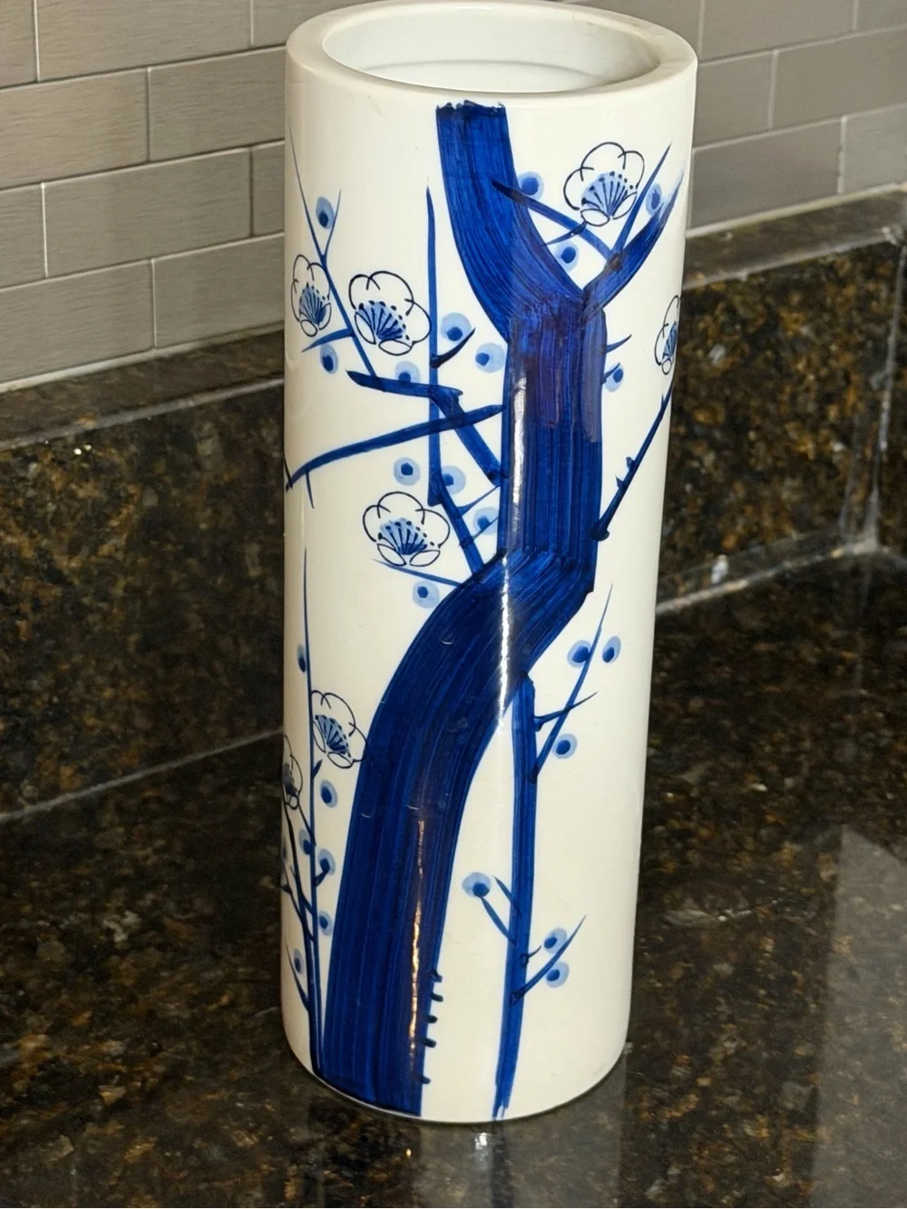 Vintage Asahi Japan Hand-Painted Porcelain Cylinder Vase | Japandi Chinoiserie